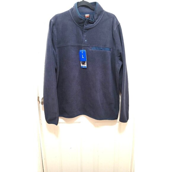 32 Mens Heat Navy Fleece Pullover Sweatshirt With Button Accents & Pocket Size L - Picture 2 of 10